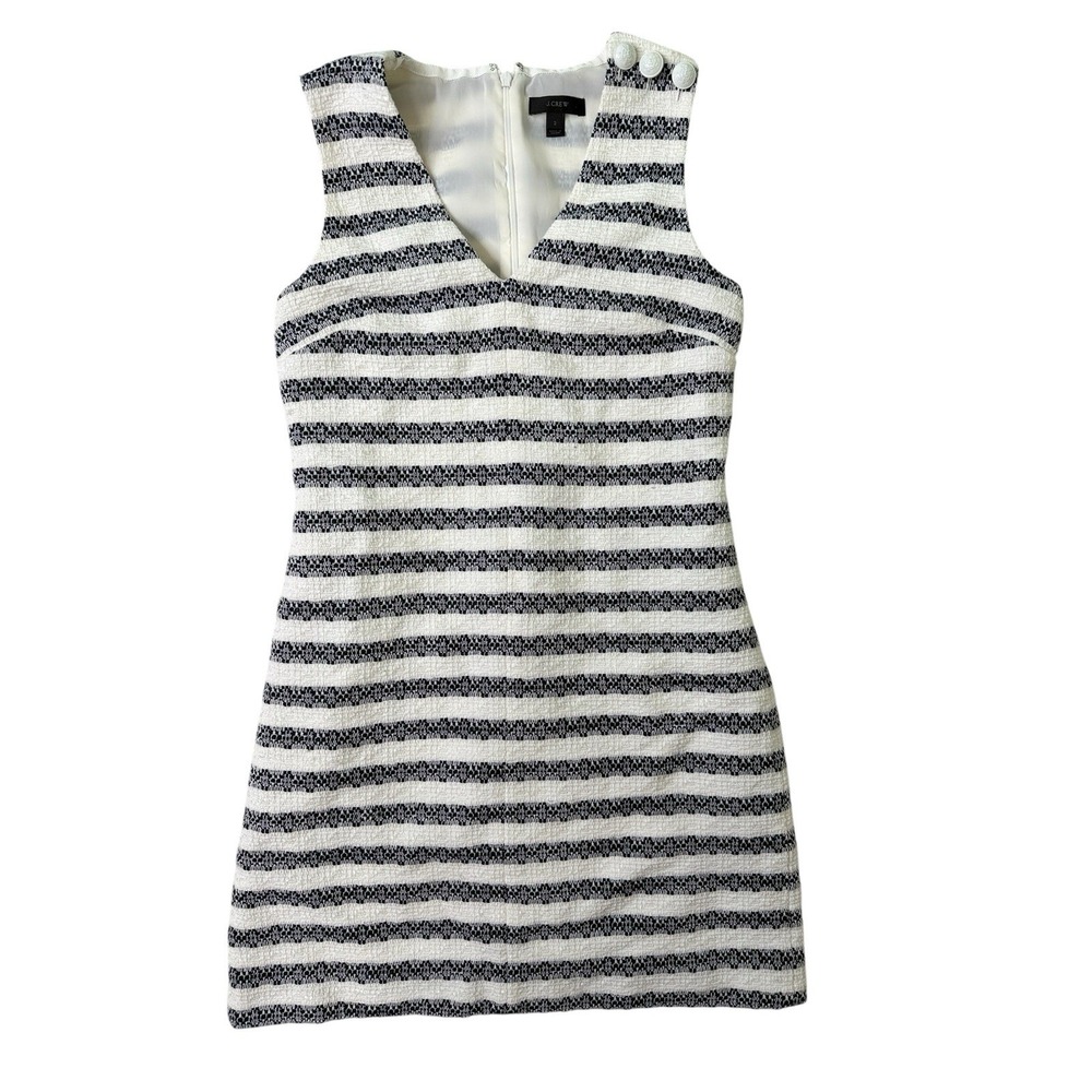 J.Crew‎ Textured Sheath Dress 2 Navy Blue White Preppy Coastal Officewear